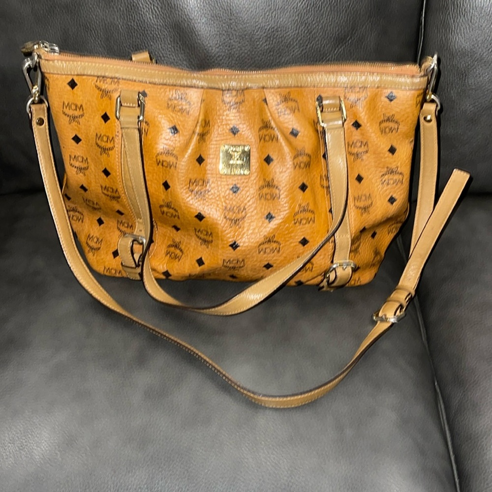 MCM Vicetos Cognac Cross body Satchel EUC LARGE